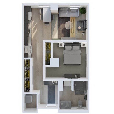 Floor plan for 1 bed, 1 bath, 580 sqft